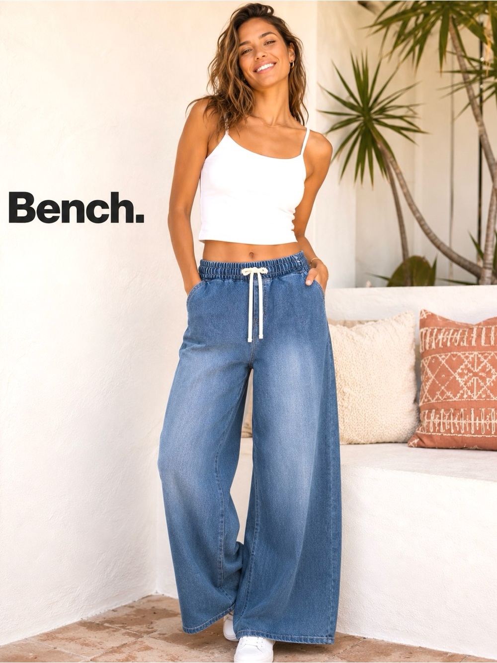 👖Bench Elastic Waist Denim Jogger Pants - Blue